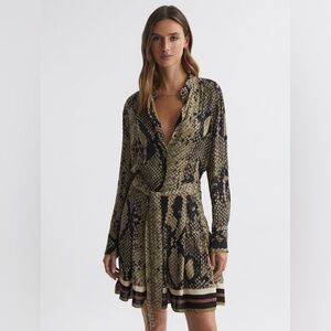 REISS RORY SNAKE PRINT BELTED MINI DRESS